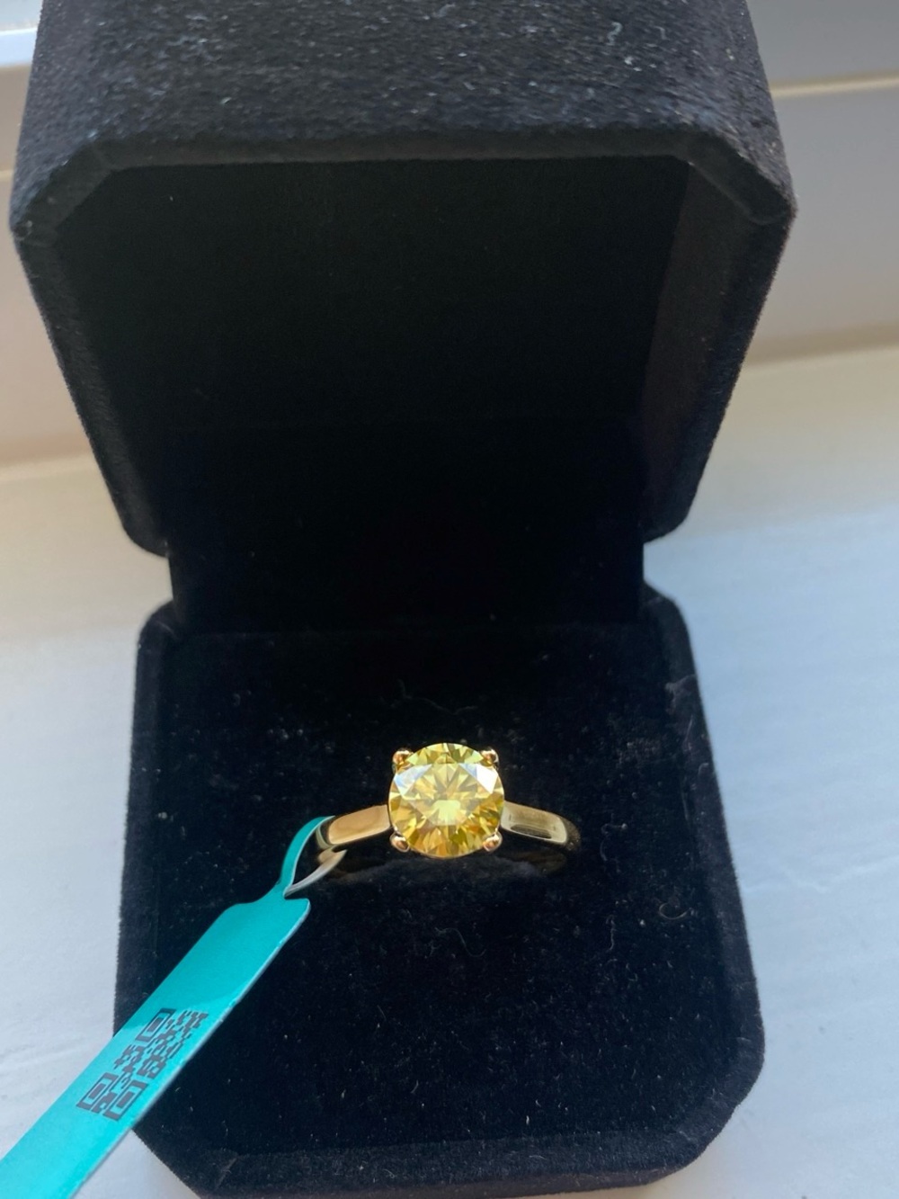 Round Cut Yellow Moissanite Ring Size 9